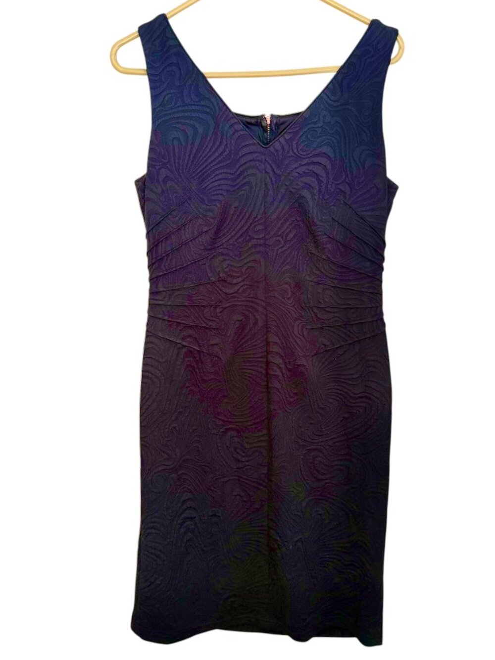 Adrianna Papell Black Jacquard Ruched Cocktail‎ Dress Sleeveless Womens 10